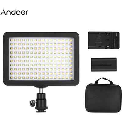 W160 LED Videolamp Cameralamp Dimbaar 5600K Kleurtemperatuur met 3 Filters/2500mAh US Plug zwart