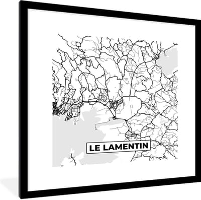 Fotolijst incl. Poster Zwart Wit- Stadskaart - Plattegrond - Le Lamentin - Kaart - Frankrijk - Zwart wit - 40x40 cm - Posterlijst