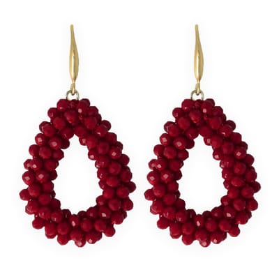 Lajetti - Bordeaux rode Gala Druppel Oorbellen Dames - Stainless Steel Beaded Earrings - Glaskralen