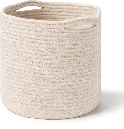 Byshayne- Wasmand met handgrepen - Opbergmand - Katoenen touwmand - Beige - Compact 30 cm x 30 cm - Ideaal voor speelgoed en wasgoed