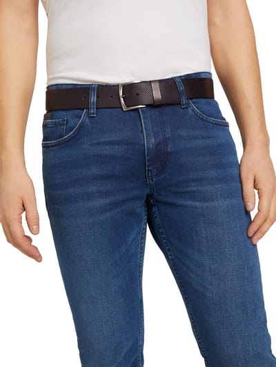 Tom Tailor - TTWILL leren riem met vierkante gesp - Maat 80 - black uni
