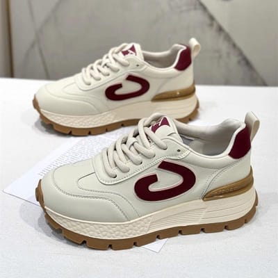 Echt Leer Retro Kleurblok Forrest Gump Schoenen voor Dames Ins Trendy Nieuw Lente Alles-match Dikke Zool Sport Papa Schoenen 40