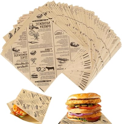 Dik Burger Papier, 50 Stuks Vet- en Waterbestendig, Perfect voor Kaas, Sandwiches en Frietjes, 15 x 15 cm