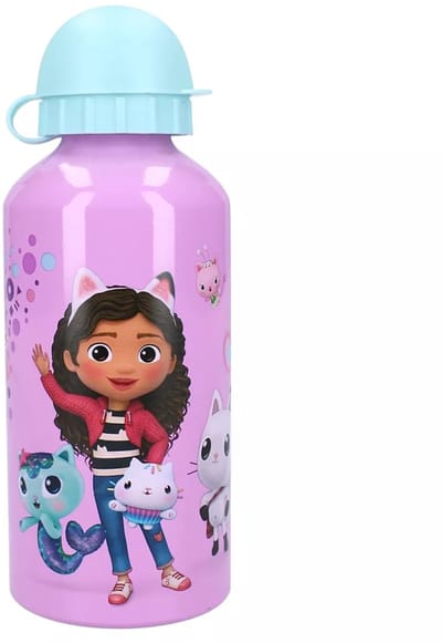 Gabby’s Dollhouse Aluminium Drinkbeker – Herbruikbare kinderfles met schroefdop & drinktuit – Inhoud 500 ml – Lichtgewicht & lekvrij – Voor school, sporten & onderweg – Met kleurrijke Gabby & kattenprint – BPA-vrij – Duurzaam & veilig