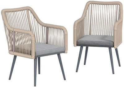 Tuinmeubel Bistroset - 2-delig - Tuinset - Tuinmeubelset met 2 Stoelen & Zitkussens - Balkonset - Zitgroep - Meubel - Loungeset - Meubelsets - Antieke Stijl - voor Tuin, Balkon, Terras - Draagvermogen tot 120 kg - Lichtgrijs