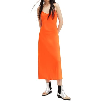 AllSaints Bryony Dress Zesty Orange Maat: 6 | Midi Jurken Outlet | Dames | Oranje
