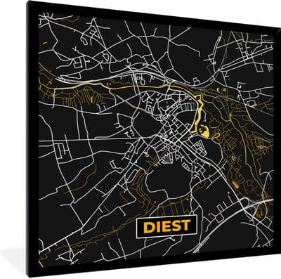 Fotolijst incl. Poster - Diest - Kaart - Plattegrond - Goud - Stadskaart - 40x40 cm - Posterlijst
