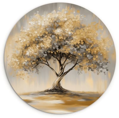 WallCircle® Wandcirkel 120x120 cm - Muurcirkel Schilderij - Boom - Abstract - Bladeren - Muurdecoratie woonkamer - Wanddecoratie slaapkamer - Kamer decoratie accessoires - Ronde schilderijen XXL