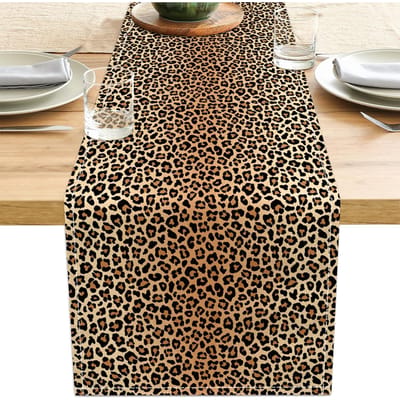 Westerse Luipaardprint Linnen Tafel Runner Feestdecoratie Herbruikbare Boerderij Keuken Eettafel Runner Bruiloft Decoraties 150x33cm brown
