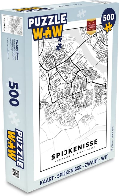 Puzzel Kaart - Spijkenisse - Zwart - Wit - Legpuzzel - Puzzel 500 stukjes