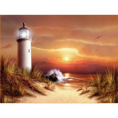 Peinture diamant de paysage de villa en bord de mer, phare, points de croix, motifs mosaïque, décoration de maison 30X40CM