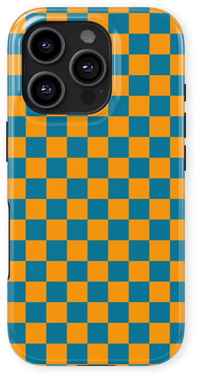 Design Hoesje geschikt voor iPhone 16 Pro | Geschikt Voor Mag | Tiny Squares Checkered Print | Backcover geschikt voor iPhone 16 Pro Petrol Pop