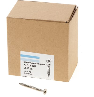 Hoenderdaal Spaanplaatschroef RVS platverzonken kop PZ2 voldraad 4.5X50 (per 200 stuks)