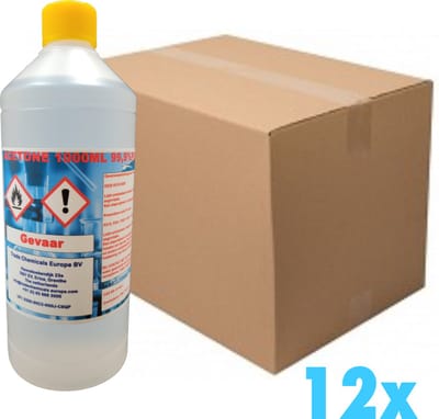 Aceton 99,8% Zuiver - 12x 1 Liter - Voordeeldoos Verfverdunner Ontvetter | TCE