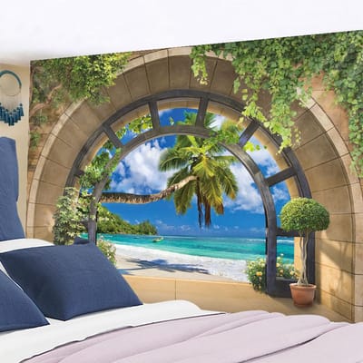 Boog Prachtig Landschap Psychedelisch Wandtapijt Maan Sterrenhemel Wanddecoratie Hippie Tapiz Boho Woondecoratie Wandkleed 95x70CM