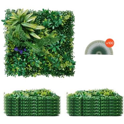 VEVOR Kunsthaag, 12 stuks, 500x500x50 mm, 3D-combinatie, kunstplantenwand, groene decoratie & klimophekbedekking, privacyscherm als achtergrondmuur, haagbescherming voor de tuin
