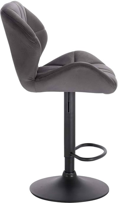 Barkruk Comfy Grijs - Met rugleuning - Stevig- Velvet - Set van 1 - Keuken - Barstoelen ergonomisch - Verstelbaar in hoogte - Zithoogte 60-82cm