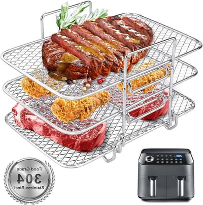 304 RVS Air Fryer Rack voor Drie Laags Koken, Geschikt voor Diverse Air Fryers, Ideaal voor Gezond Koken en Bakken