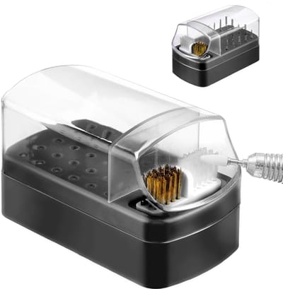 Dailygoods- Nagelboren Houder 2-in-1 - Stofdichte Organizer - Opbergdoos 11x6x6.4cm - Reinigingsborstelhoes - Manicuregereedschap - 30 Gaten