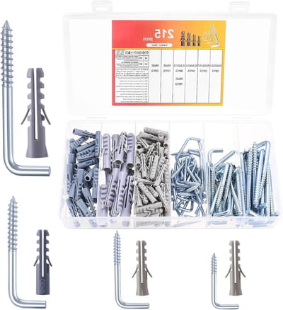 Dailygoods - 215 stuks schroefhaken, plafondhaken, L-vormige schroefhaken, plafondhaken met pluggen, haken met zelftappende schroef voor het ophangen van planten, verlichting, beker, kantoor, thuis
