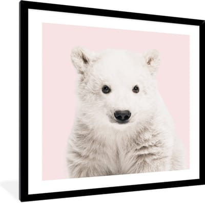 FrameYourWall® - Fotolijst met poster 40x40 - Dieren - IJsbeer - Portret - Roze - Fotokader van hout - Kaders en lijsten - Houten fotolijstje - Wissellijst voor muurposter - Picture en photo frame - Posterlijst - Fotohouder