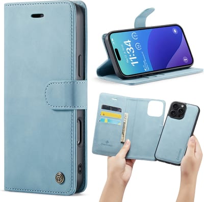 Casemania Hoesje Geschikt voor Apple iPhone 16 Pro - Aqua Blue - 2 in 1 Magnetic Book Case