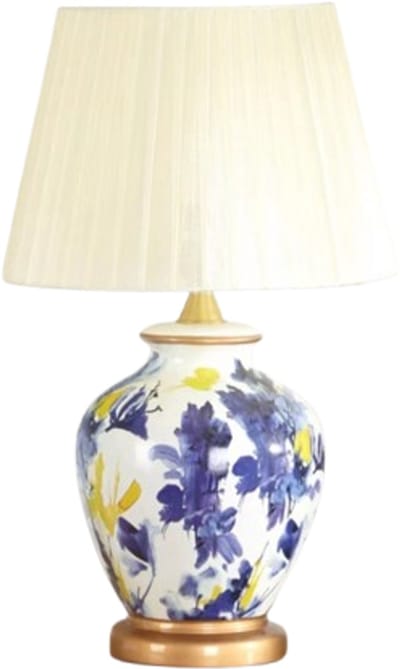 Fine Asianliving Chinese Tafellamp Porselein Wit Abstract Bloemen Handgemaakt - Aerin D30xH48cm