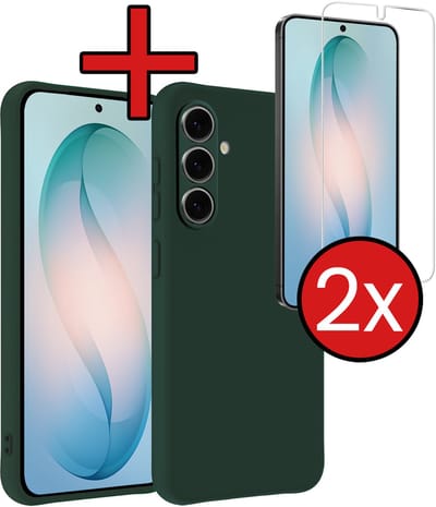 Hoesje - Met 2x Screenprotector - Geschikt voor Samsung Galaxy S26 - Sterk & Shockproof - Telefoon Hoes - Back Cover - Siliconen Case - Telefoonhoes - Donkergroen