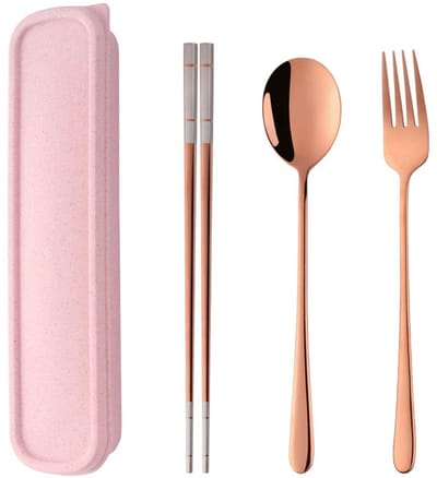 Dailygoods- Bestekset 12 Persoons - Draagbare Set met Doos - 304 Roestvrij Staal - Lepel/Vork/Eetstokjes - Veilig in Gebruik - 7 Kleuren Beschikbaar - Eetset