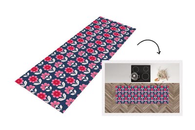 Keukenloper - Loper keuken - Bloemen - Patroon - Rood - 150x50 cm - Keukenloper vinyl