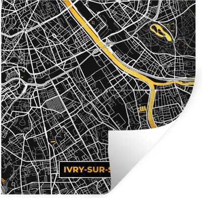 Muurstickers - Sticker Folie - Stadskaart – Plattegrond – Kaart – Frankrijk - Ivry-sur-Seine - 100x100 cm - Plakfolie - Muurstickers Kinderkamer - Zelfklevend Behang XXL