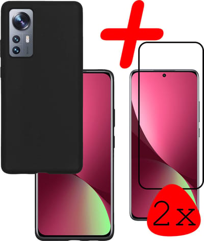 Hoesje Met 2x Screenprotector - Geschikt voor Xiaomi 12 - Sterk & Shockproof - Back Cover - Siliconen Case - Telefoon Hoes - Zwart