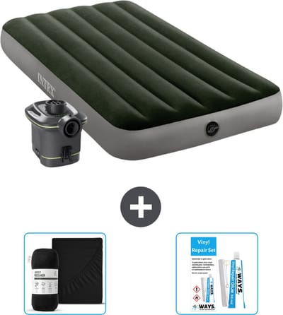 Intex Luchtbed - 1-Persoons - 99 x 191 x 25 cm - Groen - Inclusief pomp - Hoeslaken en Reparatieset