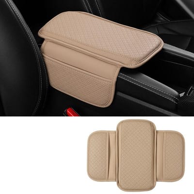 Universele auto armsteun kussen lederen ademende middenconsole box cover anti-kras armsteun box beschermhoes beige