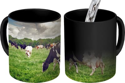 Magische Mok - Foto op Warmte Mokken - Koffiemok - Koeien - Weiland - Natuur - Dieren - Landschap - Magic Mok - Beker - 350 ML - Theemok