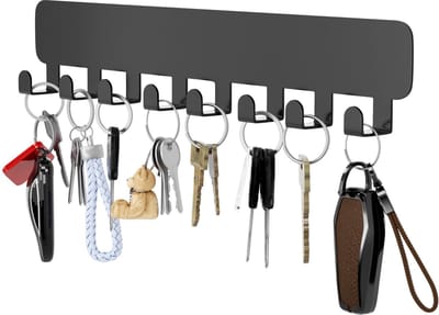 Sleutelbord met 8 Haken - Wand Organizer - Zwart - Sleutelhanger zonder boren