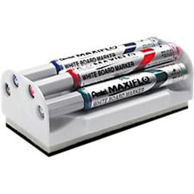 Pentel whiteboardmarker Maxiflow, met wisser, schrijfpunt 2 mm, set van 4