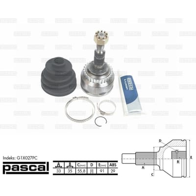 Homokineet reparatie set, aandrijfas PASCAL G1X027PC