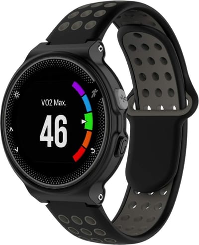 By Qubix - Siliconen sportbandje - Zwart + grijs - Geschikt voor Garmin Forerunner 220 / 230 / 235 / 620 / 630 / 735 (XT)