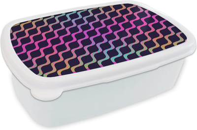 Broodtrommel Wit - Lunchbox - Brooddoos - Design - Abstract - Neon - 18x12x6 cm - Volwassenen