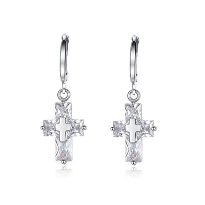 Lumici® | Kristallen Heilig Kruis oorbellen - Kruisjes - Steentjes - Oorbellen - Earrings - Valentijns cadeau - Heilig kruis - Jezus - Zirkonia - Zilver
