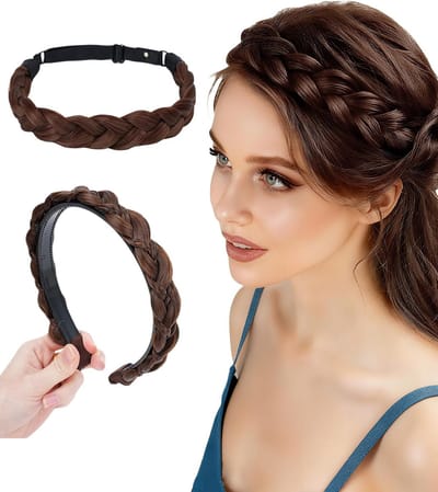 Gevlochten Haaraccessoire in Donkerbruin - Set van 2, Volumineuze en Fluffy Vlechten met Tanden voor een Speelse Look
