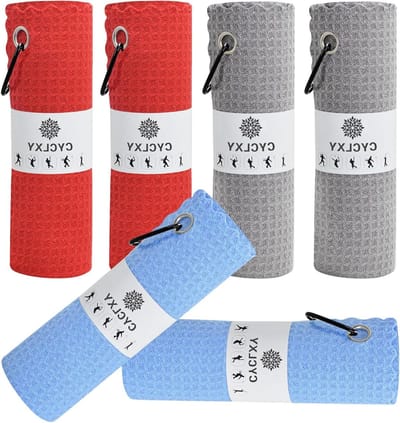 Microvezel Golfhanddoeken - Wafelpatroon Handdoeken - Clubs Afvegen - Sterk Absorberend - 16 x 16 inch - Grijs Blauw Rood