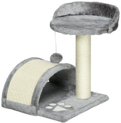 Merax Krabpaal – Kleine Krabton – Kattenhuis – Speelbal – Sisal Krabmat – Verhoogd Platform – Grijs – 35.5 x 37 x 46 cm