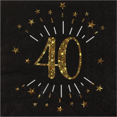 Santex Verjaardag feest servetten leeftijd - 10x - 40 jaar - goud - 33 x 33 cm