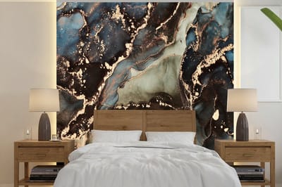 Behang - Fotobehang Marmer - Goud - Groen - Breedte 240 cm x hoogte 240 cm
