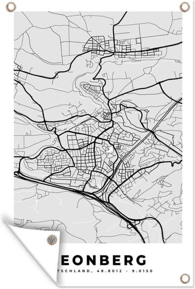 Muurdecoratie Kaart - Duitsland - Leonberg - Plattegrond - Stadskaart - 120x180 cm - Tuinposter - Tuindoek