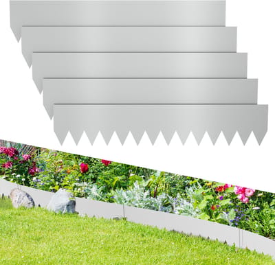 Froadp Natuur 5m x 20cm Verzinkte Metalen Rasenkant, Flexibele Grasmaairand met Klemmen, Weerbestendig & Roestvrij, Eenvoudig te Installeren