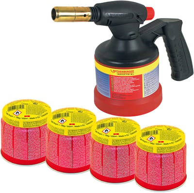 ROTHENBERGER Industrial RoFlame Premium soldeerbrander met piëzo-ontsteking 1.800 °C incl. 4x C200 patroon 330 ml met ILL systeem - 1500004104