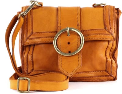 CAMPOMAGGI Leren Schoudertas Handtas Mini Crossbody Bag Giallo Geel